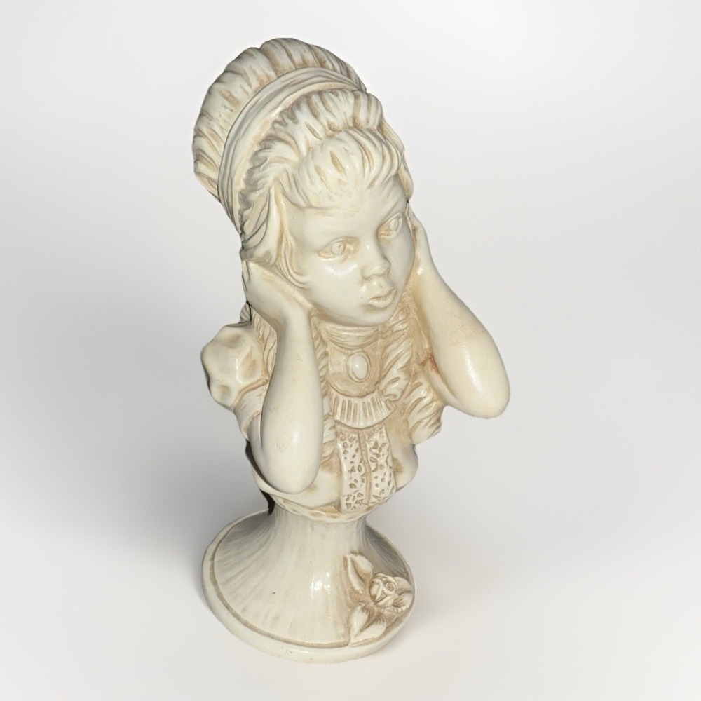 Vintage 1971 Universal Statuary Corp J Kendrick Boy Girl Chalkware Bust Set - Picture 10 of 12